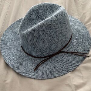 Stylish Blue Fedora Hat with Brown Band and adjuster pull inside new